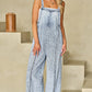 Light Wash Frayed Exposed Seam Wide Leg Denim Overall