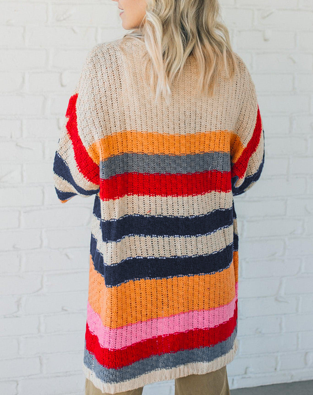 Knitted Balloon Sleeve Open Cardigan