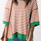 Stripe Oversized Contrast Trim Exposed Seam High Low T Shirt