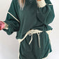 Color Contrast Loose Pullover and Lace-up Waist Skort Set