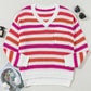 Stripe V Neck Drop Shoulder Plus Size Sweater