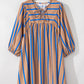 Stripe Contrast Striped Print 3/4 Sleeve Babydoll Plus Size Dress