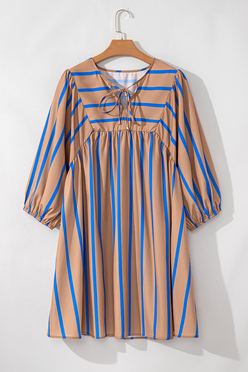 Stripe Contrast Striped Print 3/4 Sleeve Babydoll Plus Size Dress