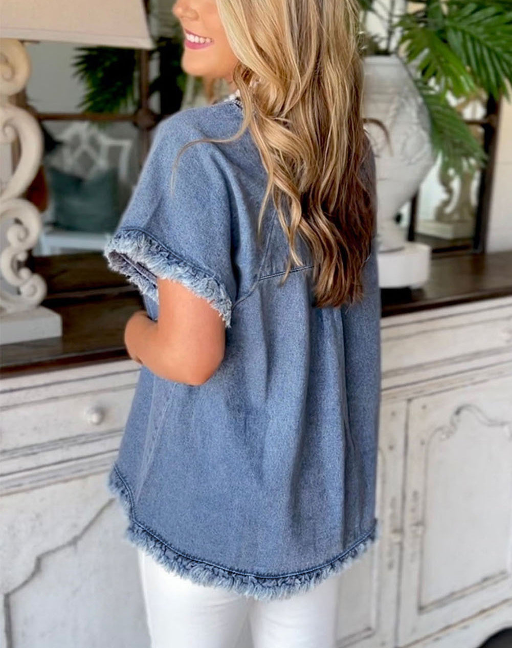 Sky Blue Raw Edge Denim Top
