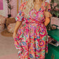 Boho Paisley Floral Print Wrap V Neck Puff Sleeve Plus Size Dress