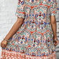 Bohemian Print Tie Neck Ruffle Hem Short Dress