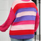 Plus Size Striped Knit Pompom Puff Sleeve Sweater