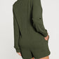 Brushed Ribbed Button Split V Neck Long Sleeve Romper