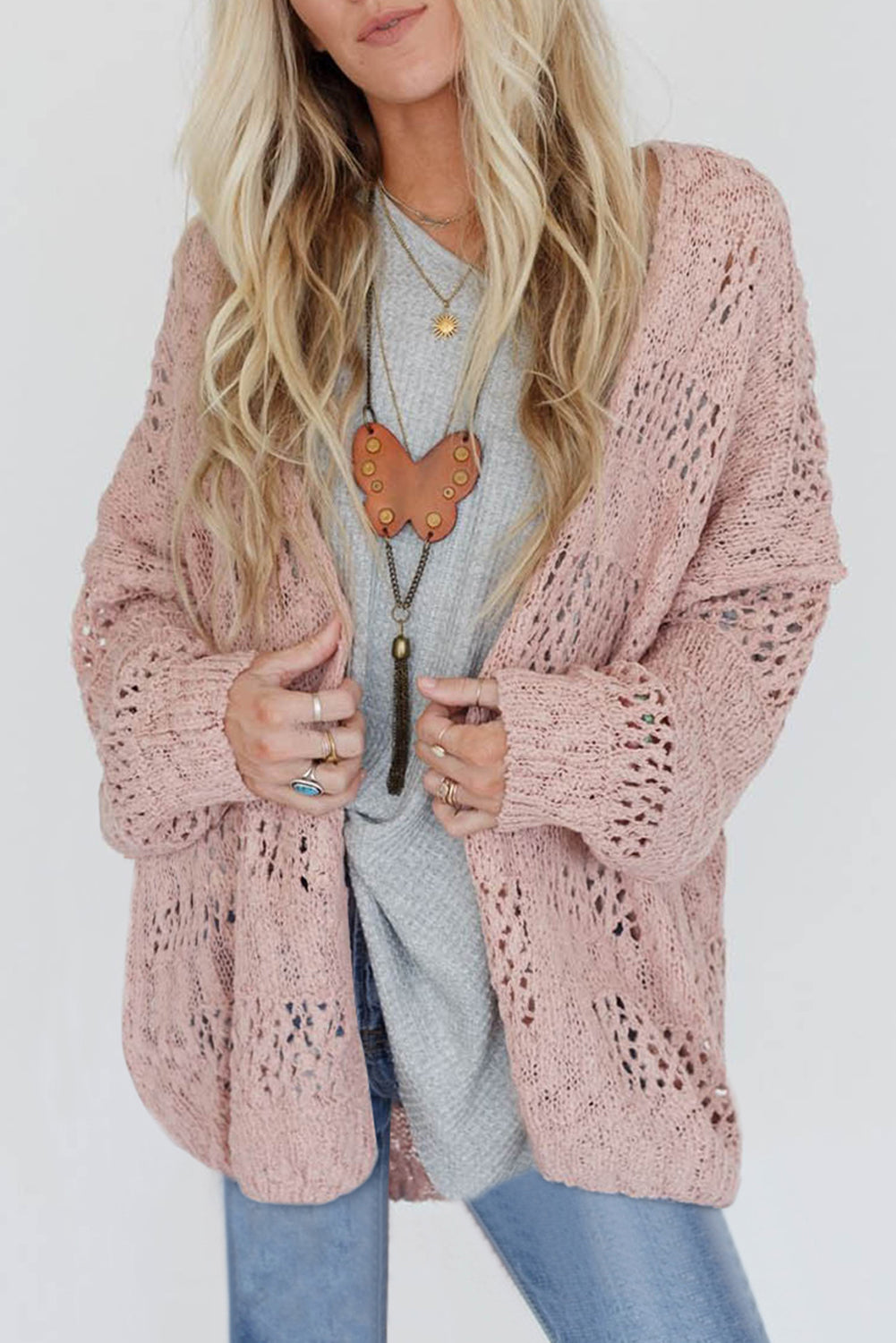 Casual Hollowed Knit Dolman Sleeve Cardigan