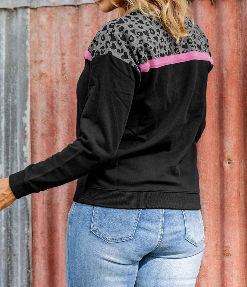 Leopard Colorblock Long Sleeve Plus Size Top