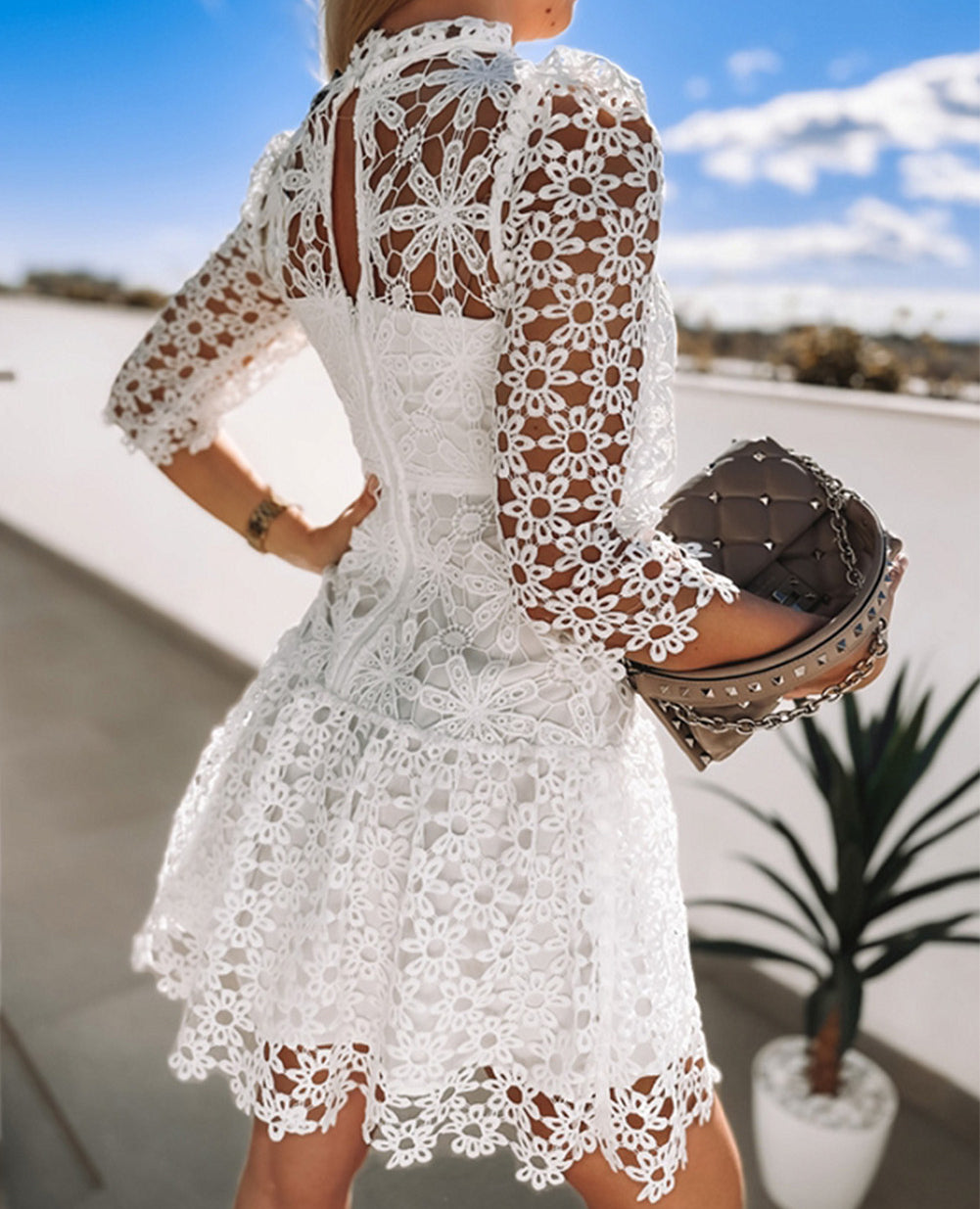 Floret Crochet Flirty Mini Dress
