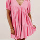 Puff Sleeve V Neck Tiered Swing Dress