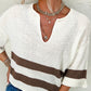 Striped Accent Notched V Neck Cropped Sweater T Shirt