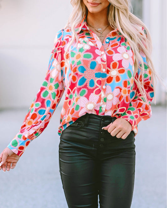 Floral Print Bubble Sleeve Shirt