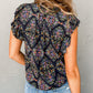 Vintage Floral Ruffle Sleeve V Neck Blouse