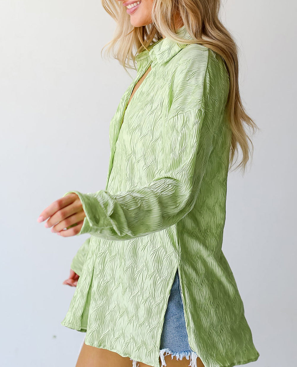 Textured Side Split Casual Shirt