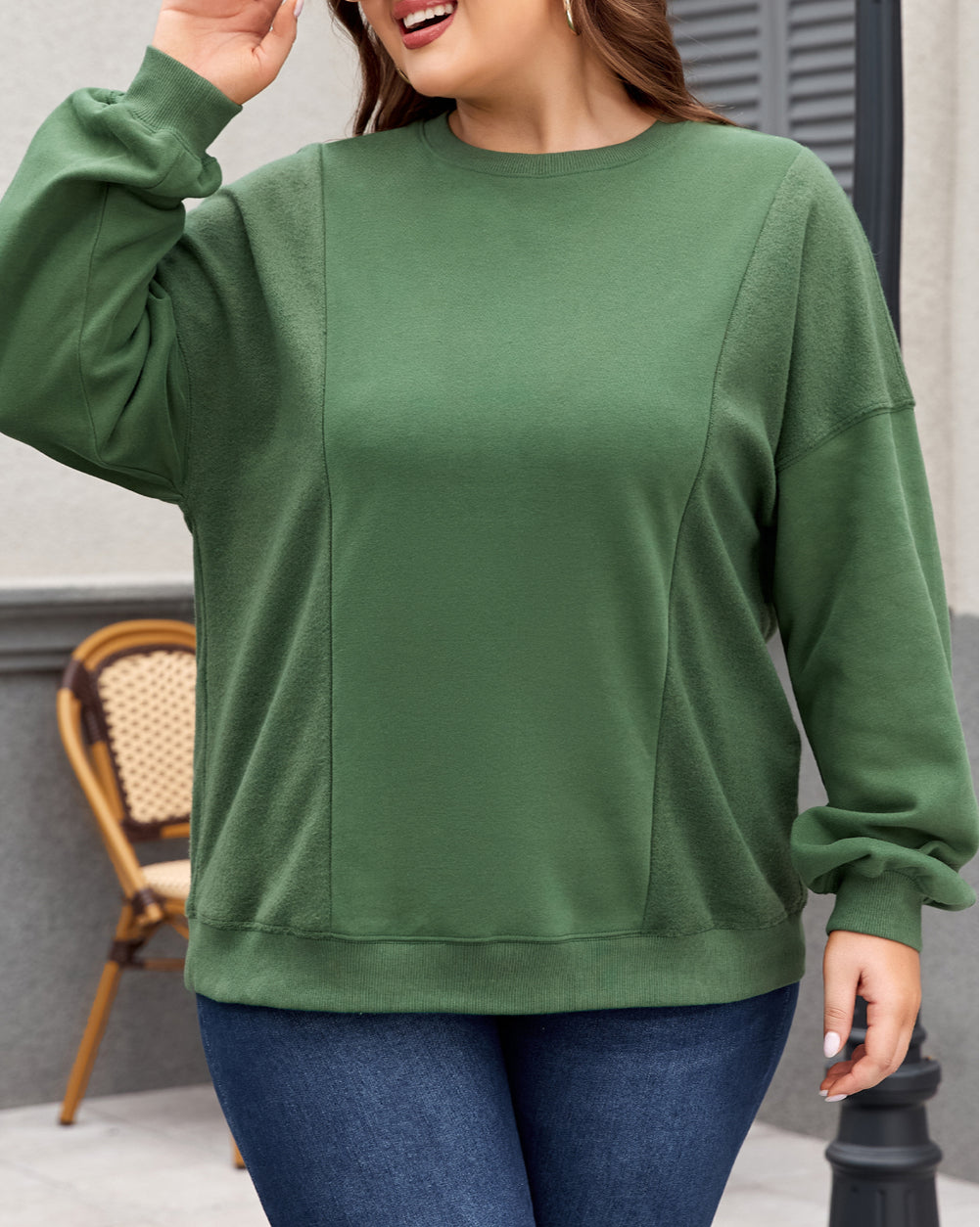 Loose Patchwork Crewneck Plus Size Sweatshirt