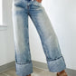 High Rise Button Zip Fly Medium Wash Jeans