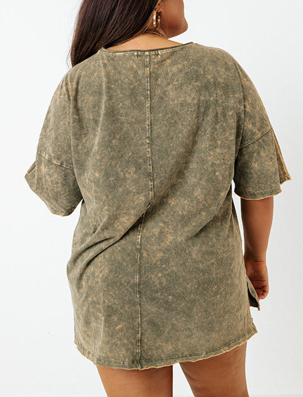 Plus Size Mineral Wash Seamed Short Sleeve T Shirt