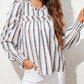 Striped Colorblock Puff Sleeve Frilled Neck Blouse