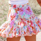 Abstract Floral Print Ruffled Mini Skirt