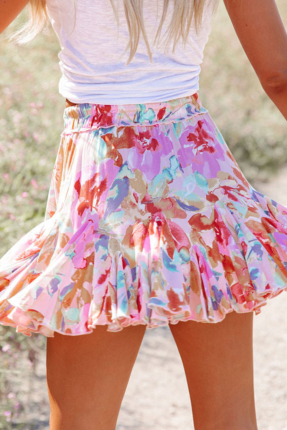 Abstract Floral Print Ruffled Mini Skirt