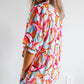 Abstract Print Drawstring V Neck Half Sleeve Blouse