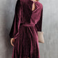 Tie Waist Crinkle Velvet Dress