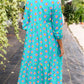 Flower Print Bracelet Sleeve Buttons Collared Maxi Dress