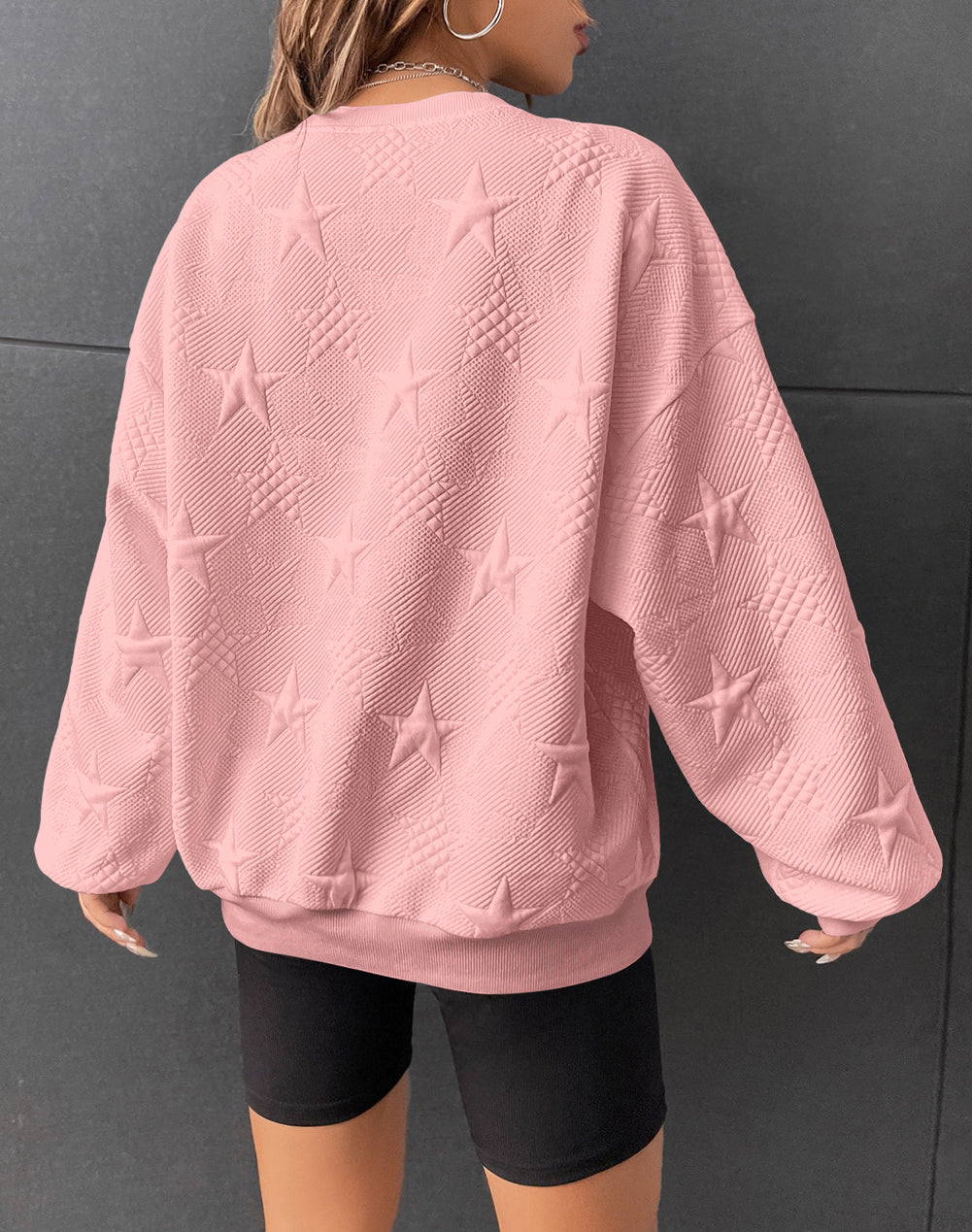 Star Embossed Textured Drop Shoulder Sweatshirt