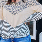 Leopard Colorblock Striped Patchwork Plus Size Long Sleeve Tee