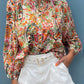 Floral Print Lace Splicing Button up Puff Sleeve Shirt
