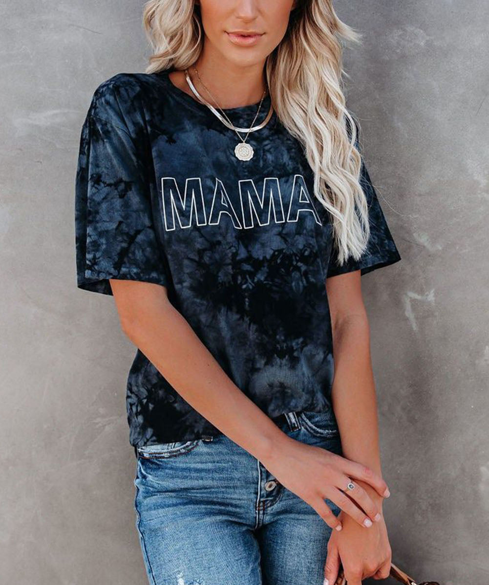 Blue Vintage Tie Dye MAMA Printed Tee