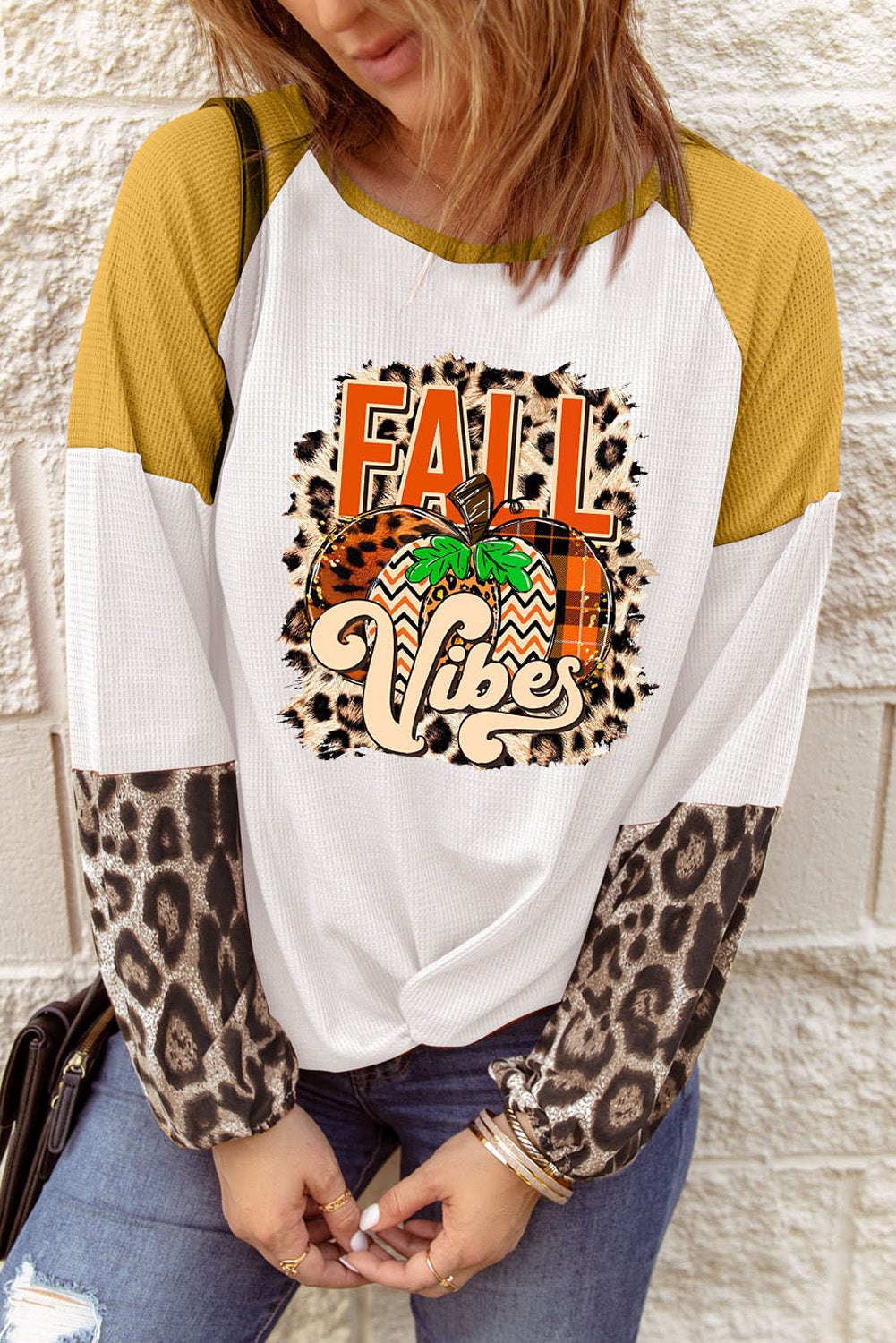 FALL Vibes Leopard Color Block Long Sleeve T Shirt