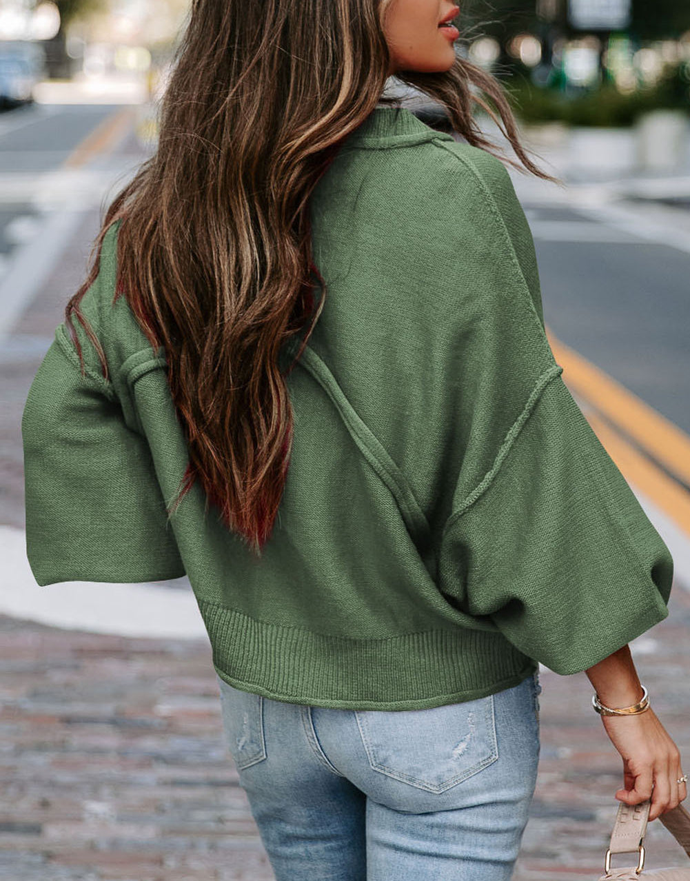 Raw Edge Patch Pocket Exposed Seam Loose Sweater