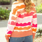 Wave Striped Balloon Sleeve Drop Shoulder Sweater