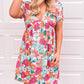 Multicolor Floral Print Tie Back Short Sleeve Dress