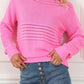 Solid Color Cable Knit Eyelets Mock Neck Sweater