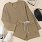 Exposed Seam Textured Long Sleeve Top Shorts Set