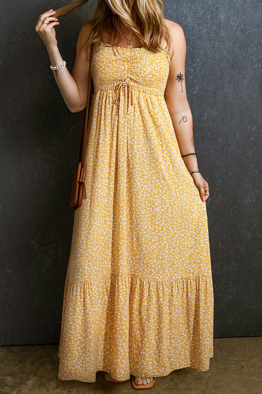 Frilly Smocked High Waist Floral Maxi Dress