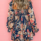 Floral Flounce Sleeve Smocked Ruffled Plus Size Dress