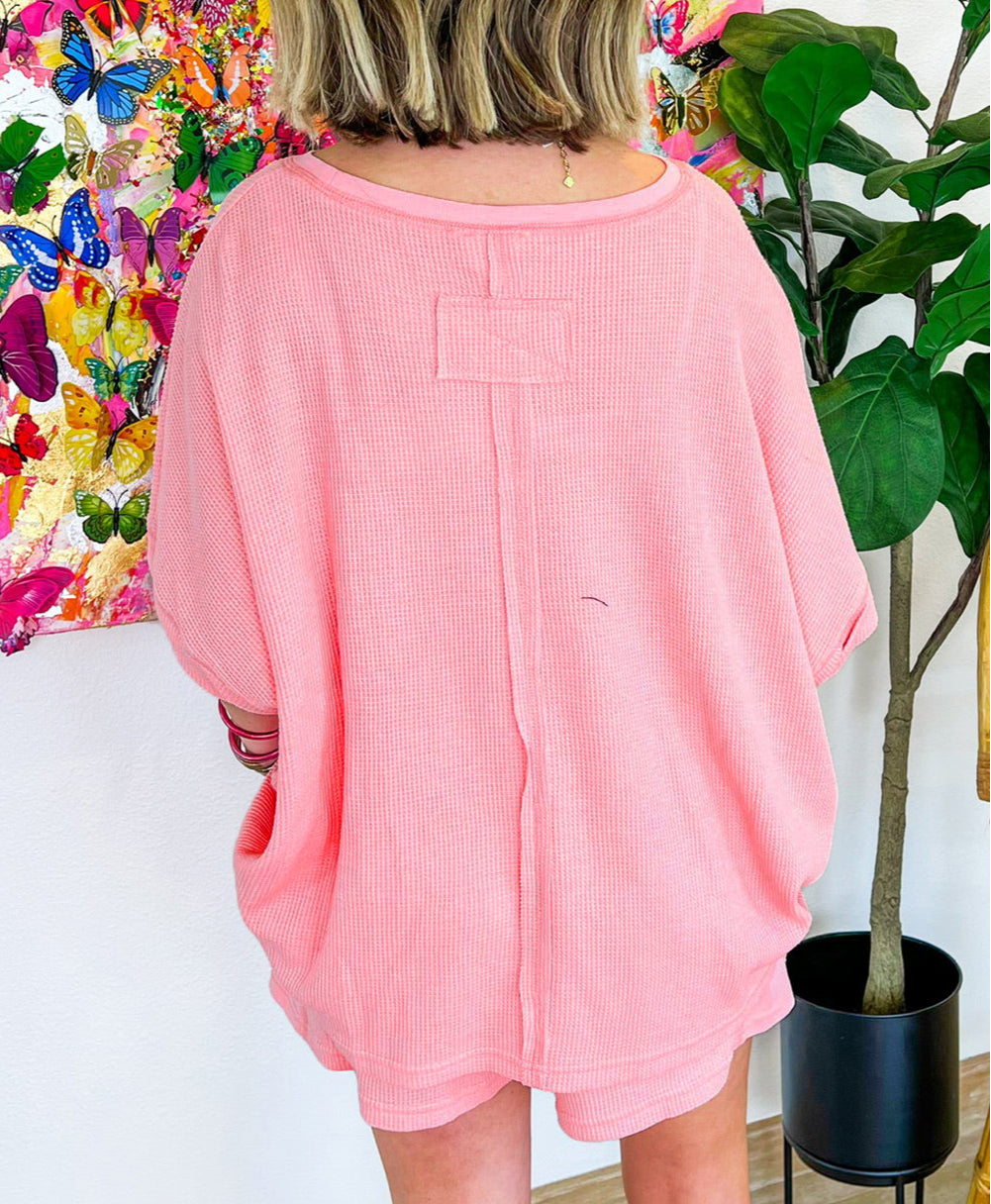 Plus Size Ribbed Exposed Seam Tee and Shorts Set