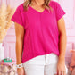 Plus Size Waffle Knit Seamed V Neck T-shirt