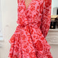 Floral Ruffle Layered Puff Sleeve Surplice Dress