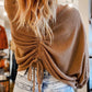 V-Neck Drawstring Dolman Sleeve Waffle Knit Top