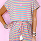 Stripe Crew Neck Tee and Tasseled Drawstring Shorts Set