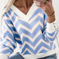 Zigzag Striped Print V Neck Oversized Top