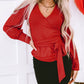 Glitter Wrap V Neck Tie Hem Puff Sleeve Blouse