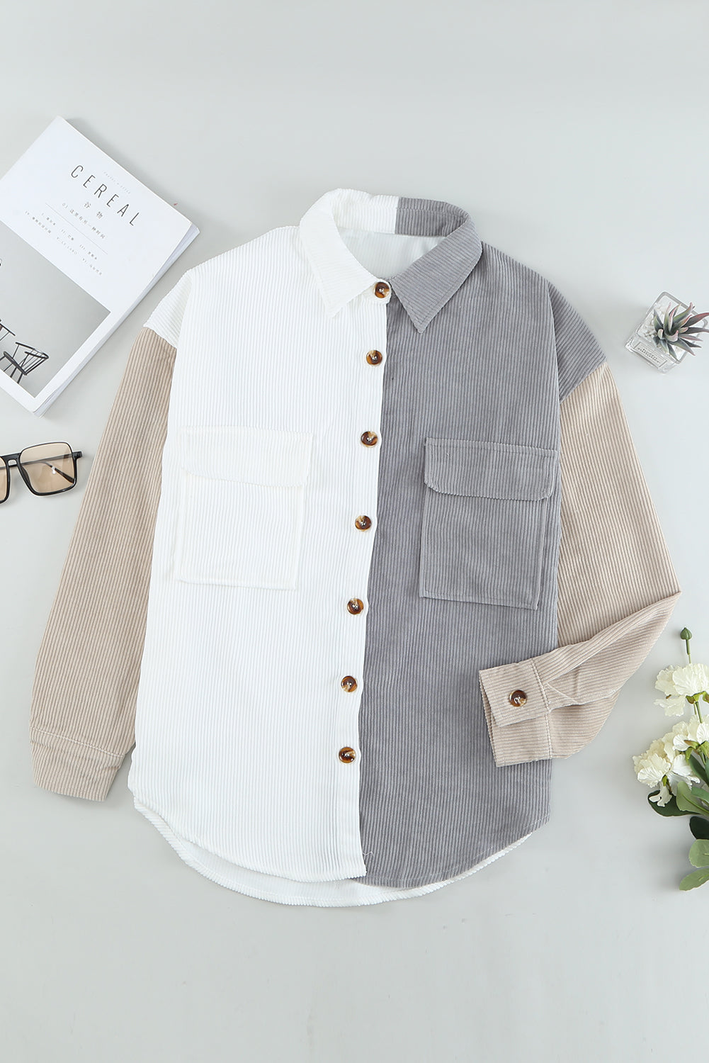 Color Block Button Shirt with Pocket