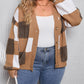 Checkered Knit Ribbed Trim Buttoned Plus Cardigan